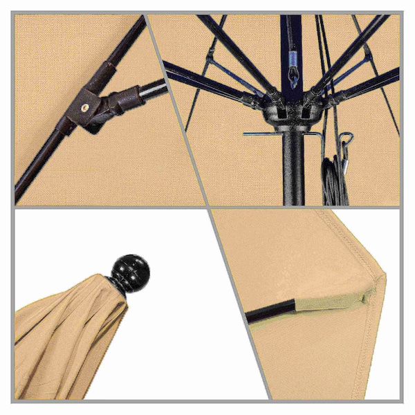 9' Black Aluminum Market Patio Umbrella, Sunbrella Antique Beige